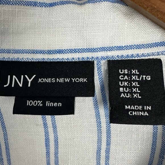 JNY Jones New York Blue Stripe Linen Button Lighweight Shacket XL‎ Coastal Euro - Picture 3 of 9